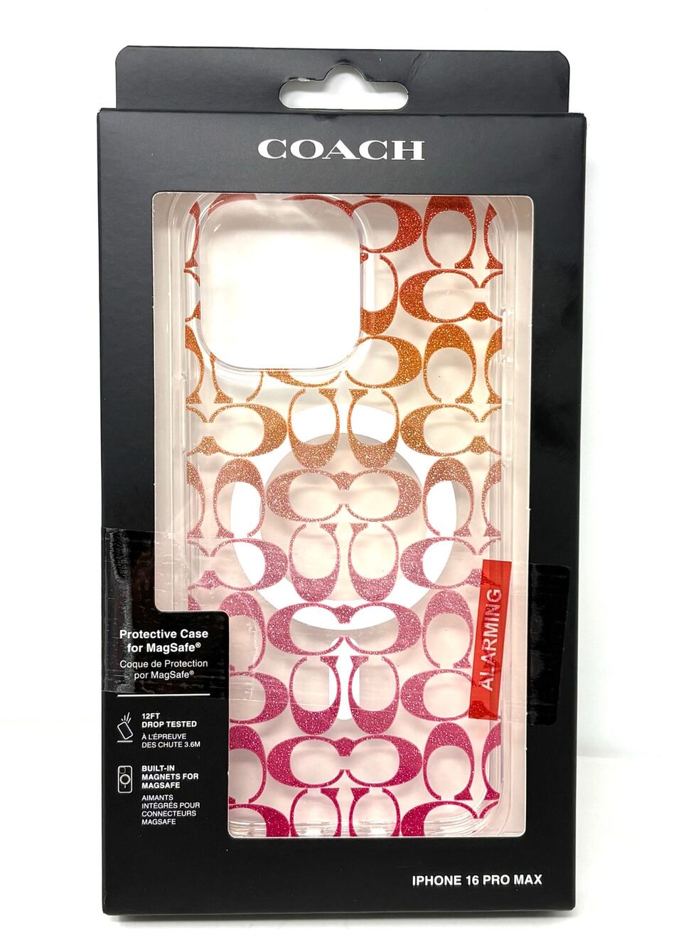 Coach iPhone 16 Pro Max Clear Case Pink Glitter Ombre Cs Logo Magsafe NIP
